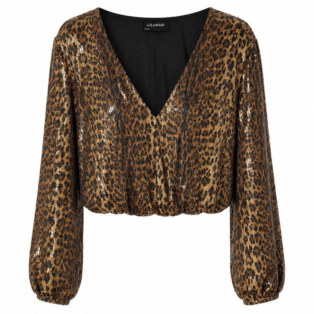 Lulumari Mob Wife Leopard Sequin Top Women Large Glam Party Night Out Maximalist